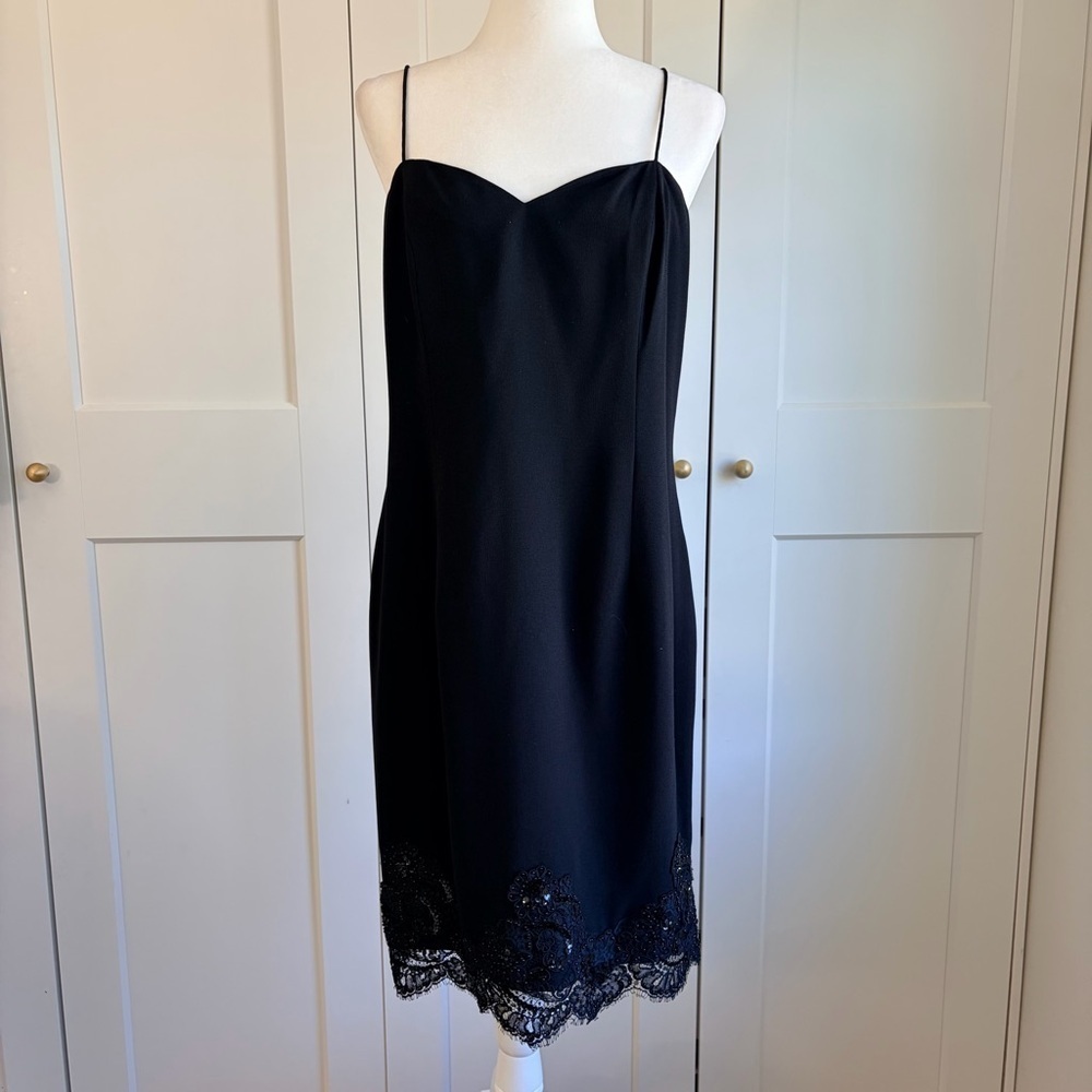 Rickie Freeman For Tj Nites Elegant Black Slip Dress With Lace Hem | 12